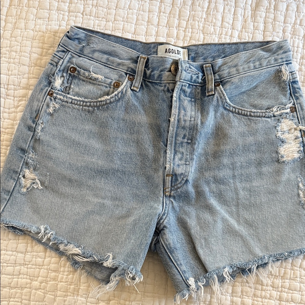 Gently Worn Size 26 Agolde Light Blue Frayed Hem Jean Shorts
